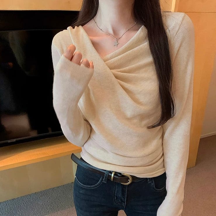 秋冬新作 アシメネックドレープニットトップス／大人フェミニン | Alvia | 詳細画像4 