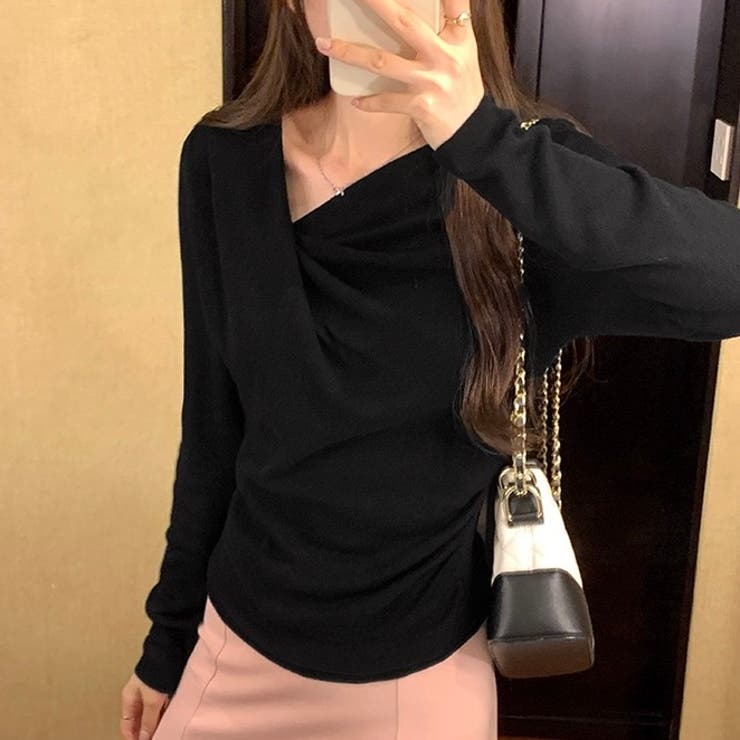 秋冬新作 アシメネックドレープニットトップス／大人フェミニン | Alvia | 詳細画像8 