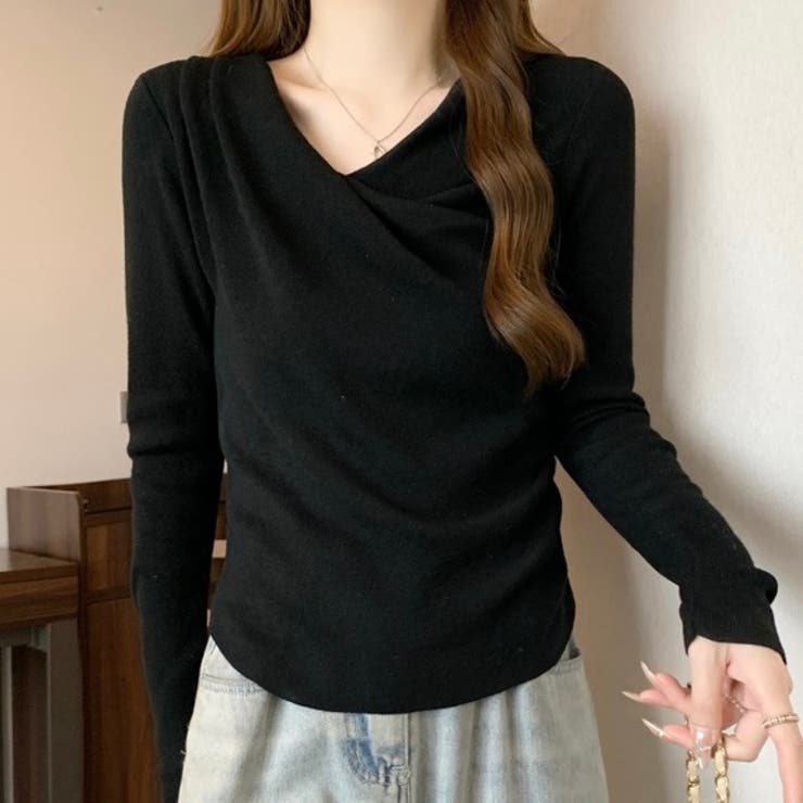 秋冬新作 アシメネックドレープニットトップス／大人フェミニン | Alvia | 詳細画像13 