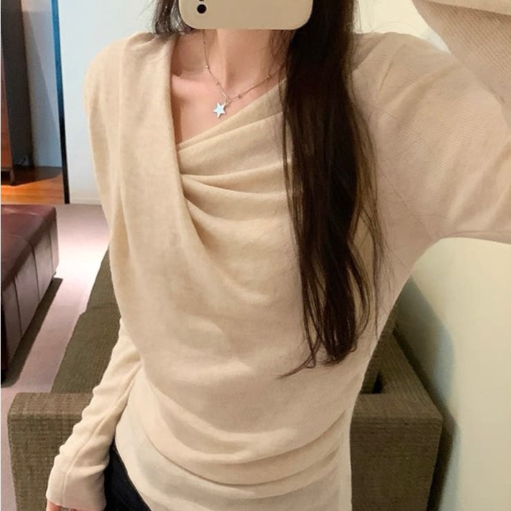 秋冬新作 アシメネックドレープニットトップス／大人フェミニン | Alvia | 詳細画像2 