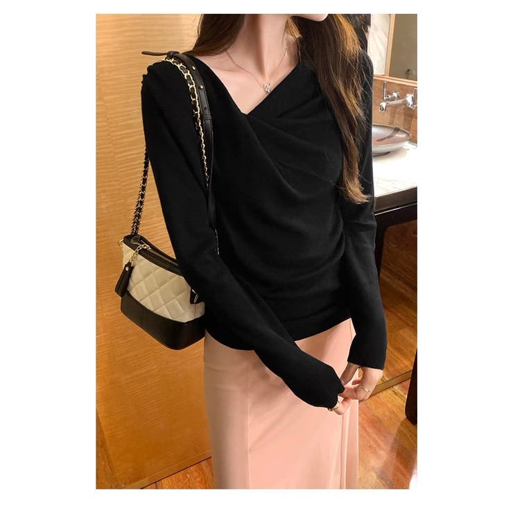 秋冬新作 アシメネックドレープニットトップス／大人フェミニン | Alvia | 詳細画像3 