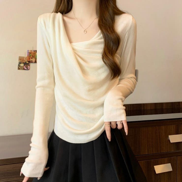 秋冬新作 アシメネックドレープニットトップス／大人フェミニン | Alvia | 詳細画像6 