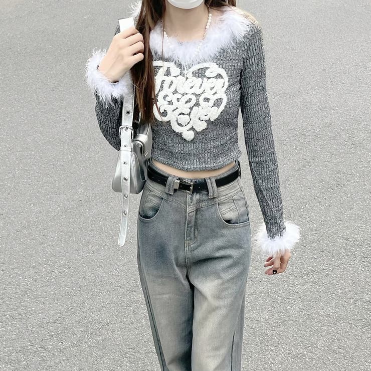 ショート丈ファー付きサガラ刺繍ハートロゴトップス | Alvia | 詳細画像6 