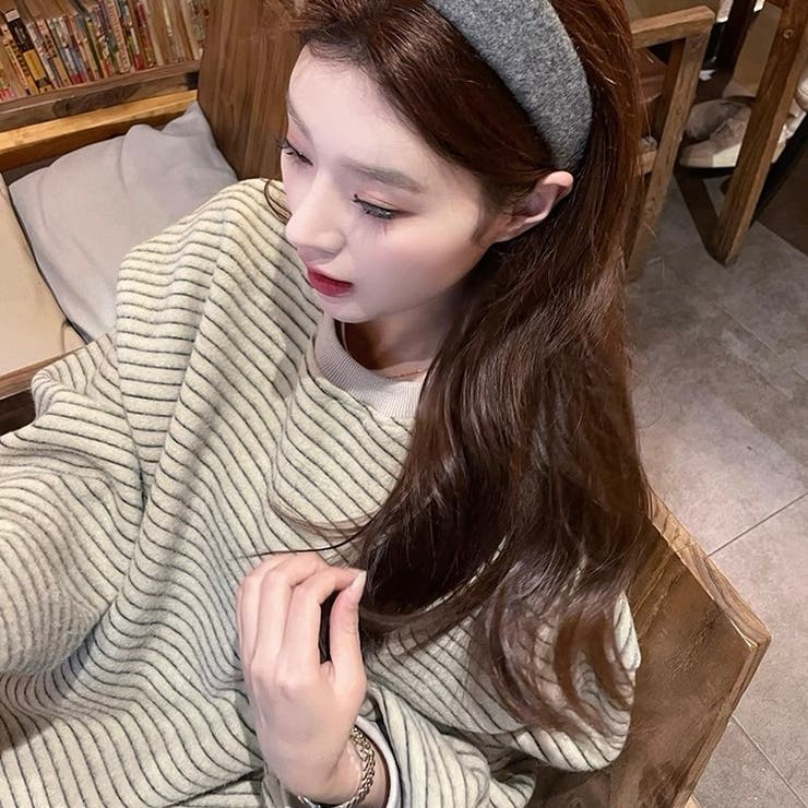 アイボリー | 裏起毛ボーダートレーナー | Alvia