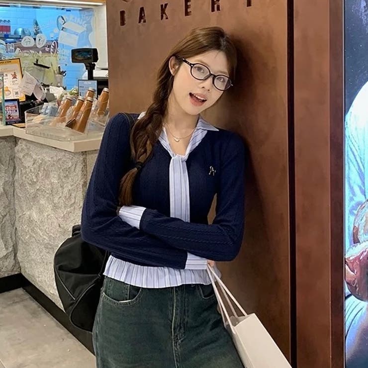 ネイビー | レイヤード風トップス | Alvia