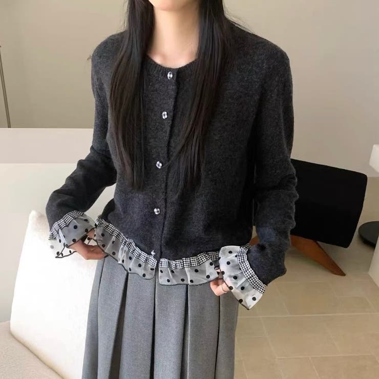 ドットチュール切り替え ニットカーディガン | Alvia | 詳細画像10 