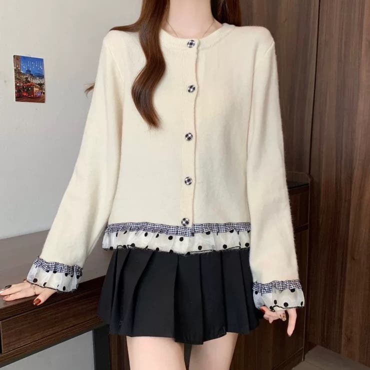 ドットチュール切り替え ニットカーディガン | Alvia | 詳細画像12 