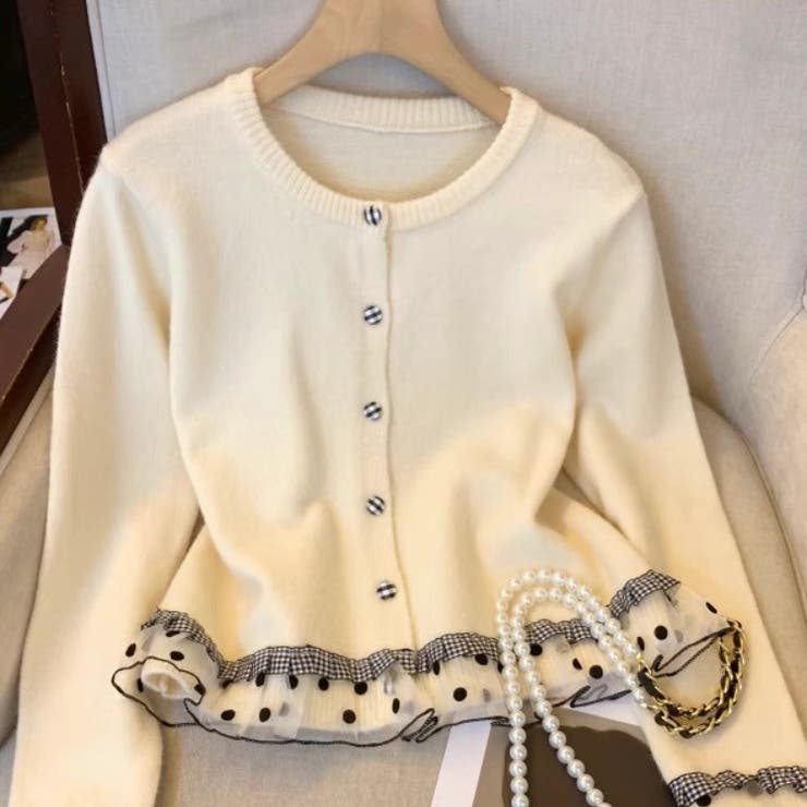 ドットチュール切り替え ニットカーディガン | Alvia | 詳細画像13 