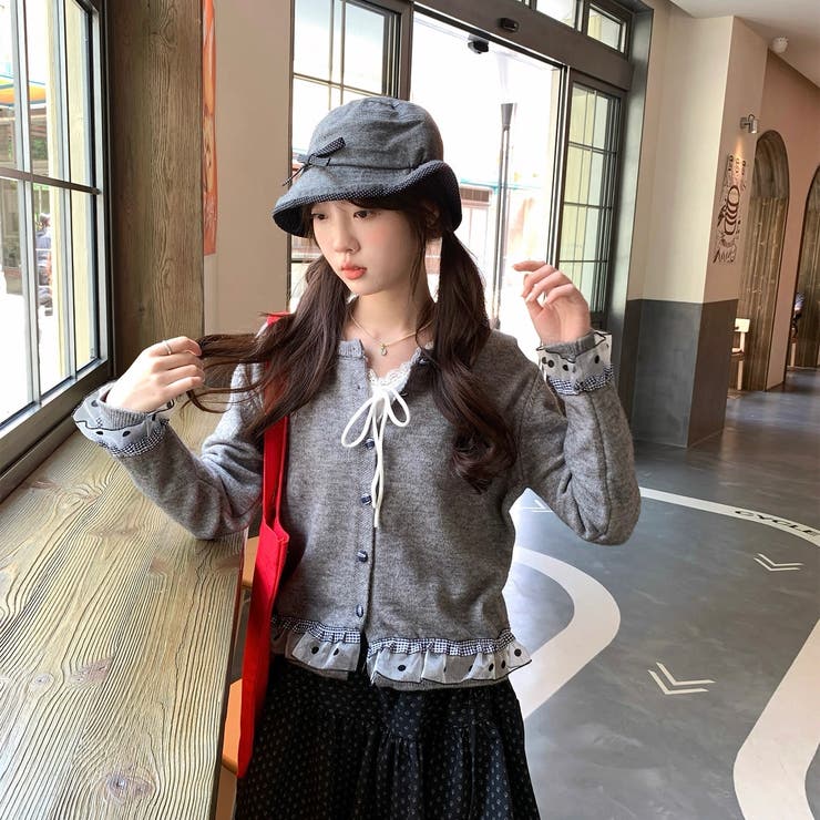 ドットチュール切り替え ニットカーディガン | Alvia | 詳細画像4 