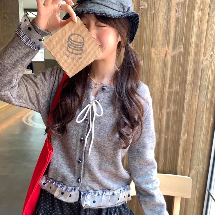 ドットチュール切り替え ニットカーディガン | Alvia | 詳細画像6 