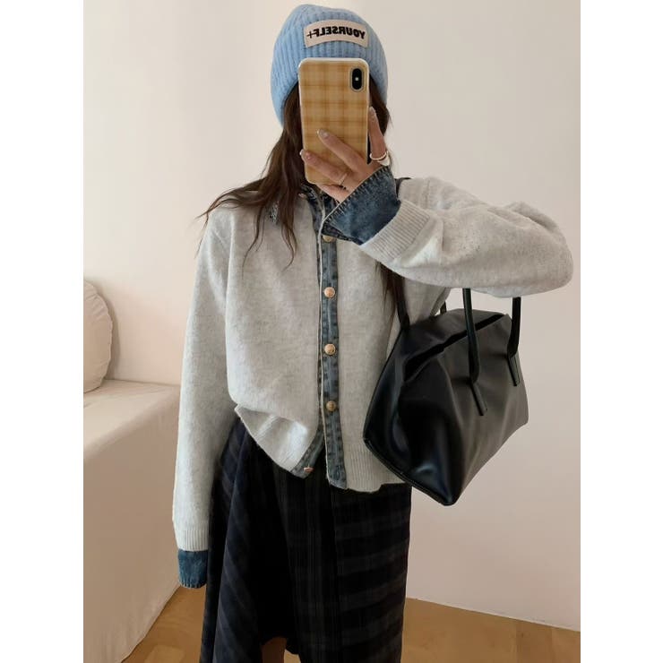 デニムレイヤード風ニットカーディガン | Alvia | 詳細画像8 