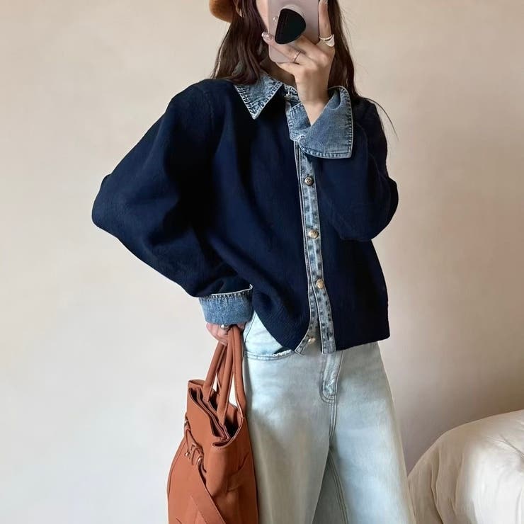 デニムレイヤード風ニットカーディガン | Alvia | 詳細画像9 