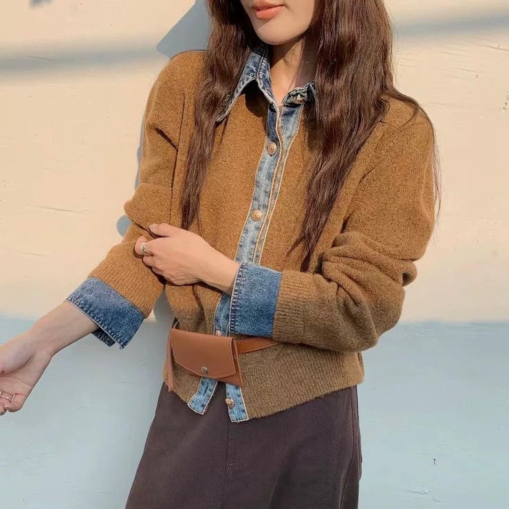 デニムレイヤード風ニットカーディガン | Alvia | 詳細画像4 