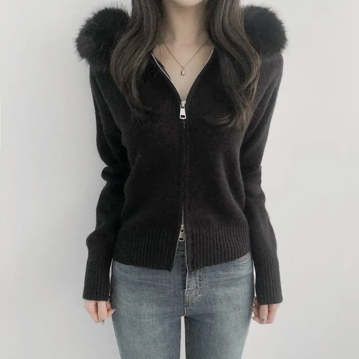 フェイクファーフード付き ジップニット | Alvia | 詳細画像8 