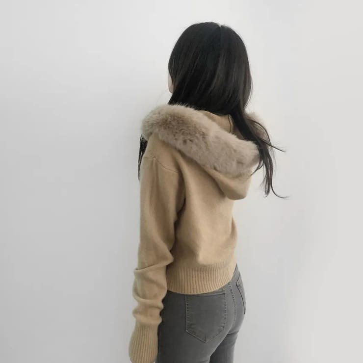 フェイクファーフード付き ジップニット | Alvia | 詳細画像9 