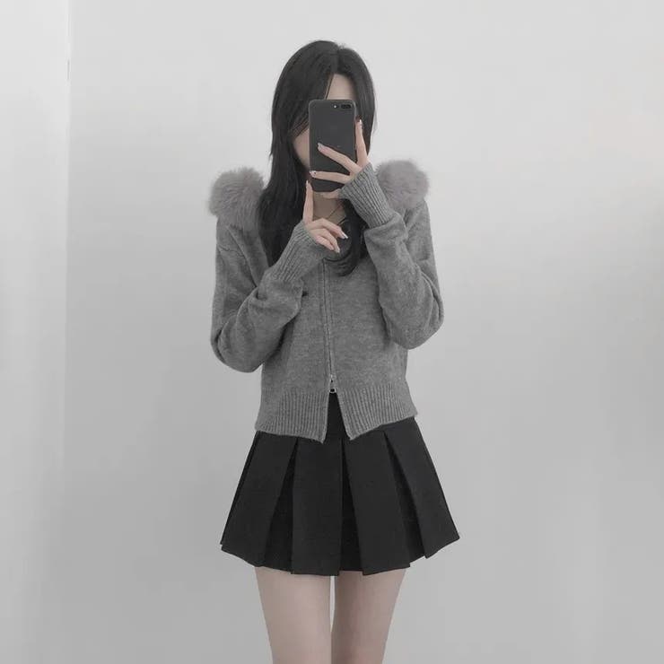 フェイクファーフード付き ジップニット | Alvia | 詳細画像3 