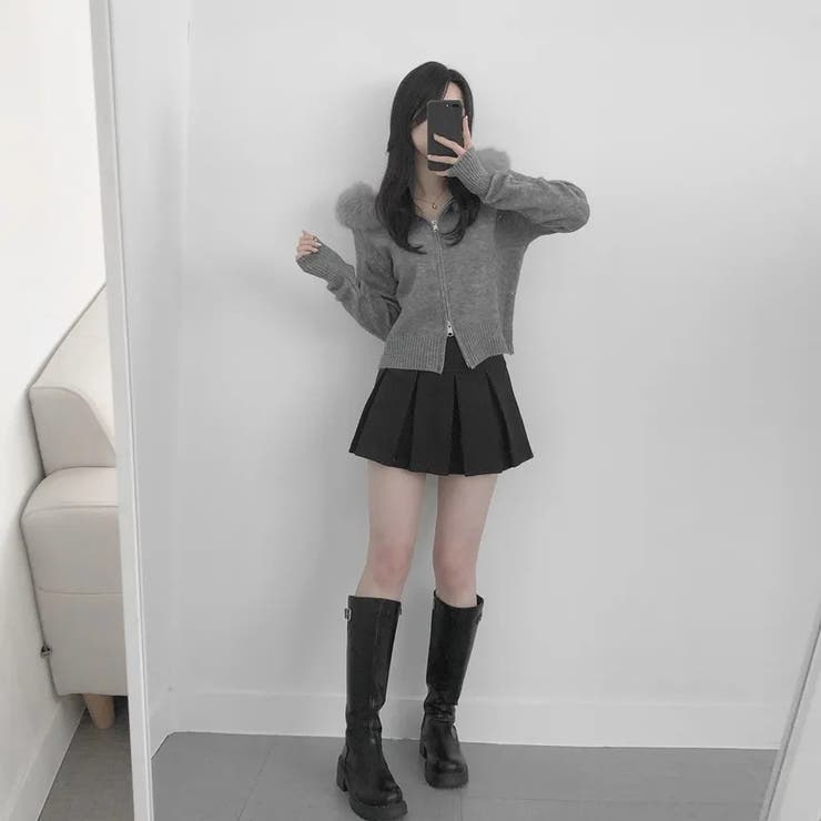 フェイクファーフード付き ジップニット | Alvia | 詳細画像5 