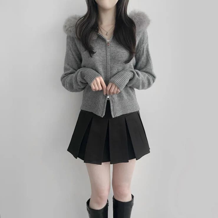 フェイクファーフード付き ジップニット | Alvia | 詳細画像6 