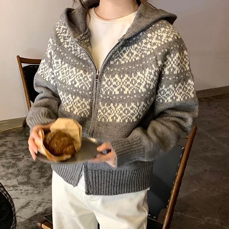 ノルディック柄フード付き ニット | Alvia | 詳細画像7 