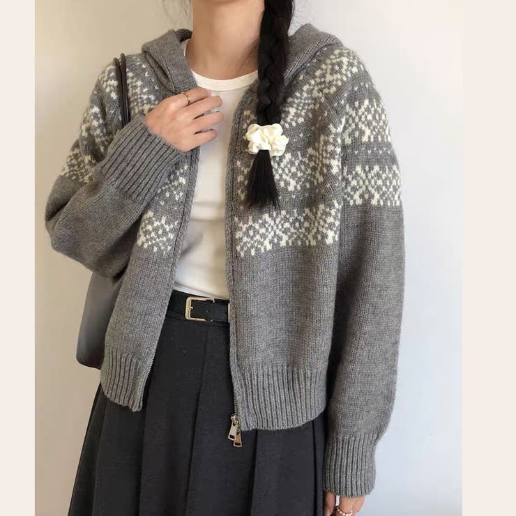 ノルディック柄フード付き ニット | Alvia | 詳細画像11 