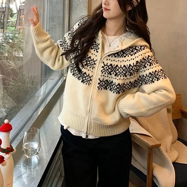 ノルディック柄フード付き ニット | Alvia | 詳細画像8 