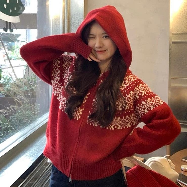 ノルディック柄フード付き ニット | Alvia | 詳細画像9 