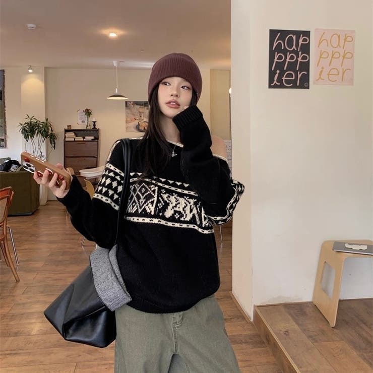 ノルディック柄ニットプルオーバー[品番：CROW0001273]｜Alvia