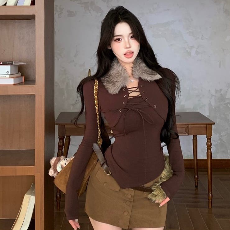 ファー衿レースアップトップス | Alvia | 詳細画像2 