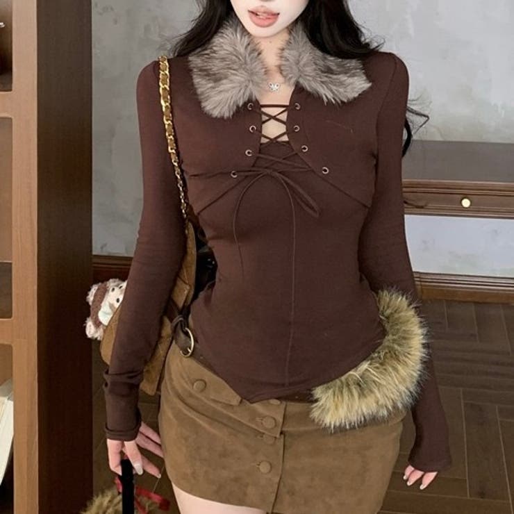 ファー衿レースアップトップス | Alvia | 詳細画像4 