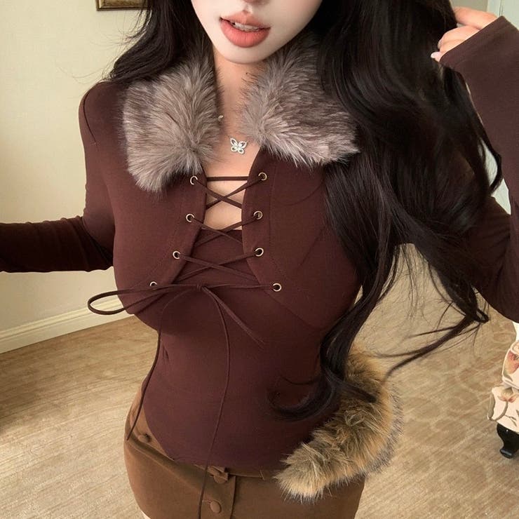 ファー衿レースアップトップス | Alvia | 詳細画像5 