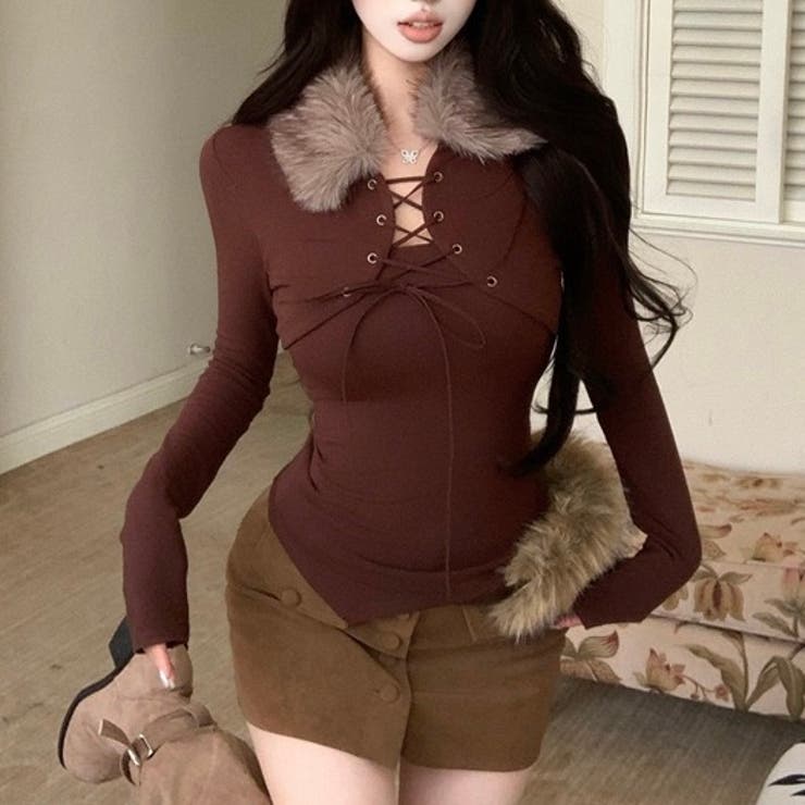 ファー衿レースアップトップス | Alvia | 詳細画像6 