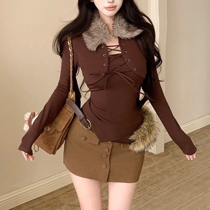 ファー衿レースアップトップス | Alvia | 詳細画像8 