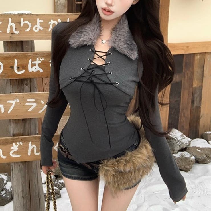 ファー衿レースアップトップス | Alvia | 詳細画像9 