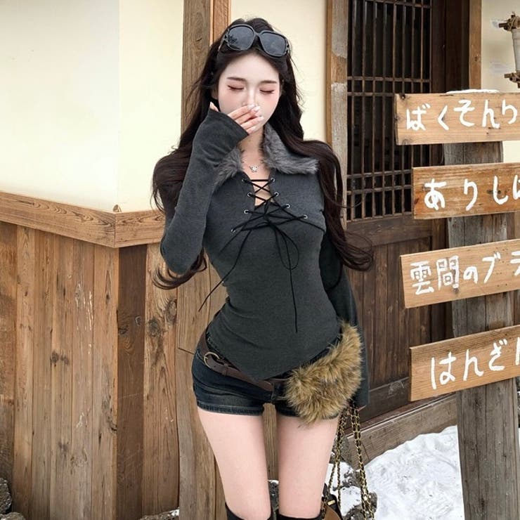 ファー衿レースアップトップス | Alvia | 詳細画像12 