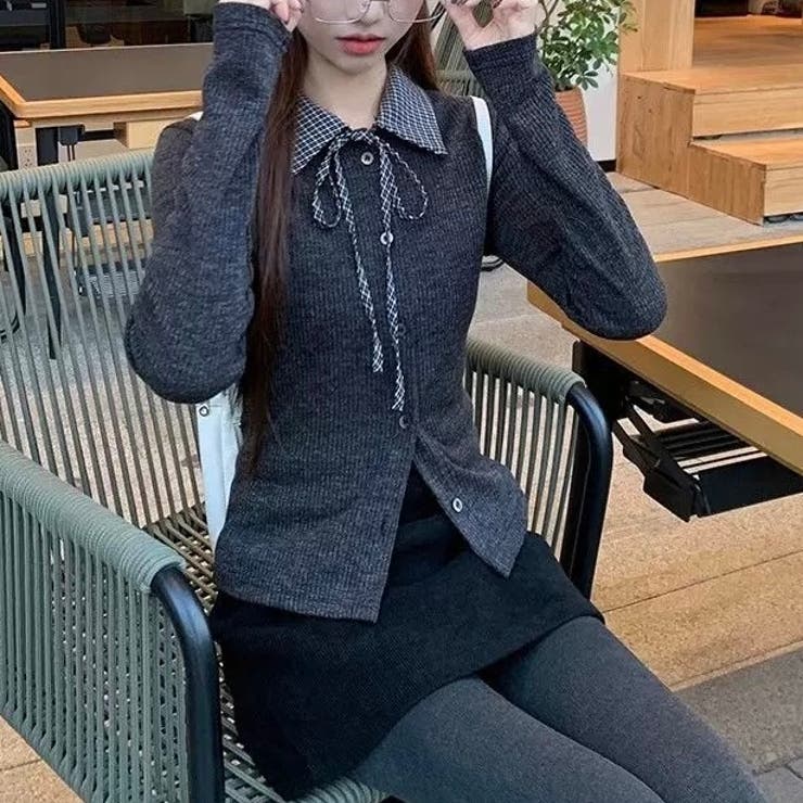 リボンドッキング裏起毛トップス オフィス 春 | Alvia | 詳細画像11 