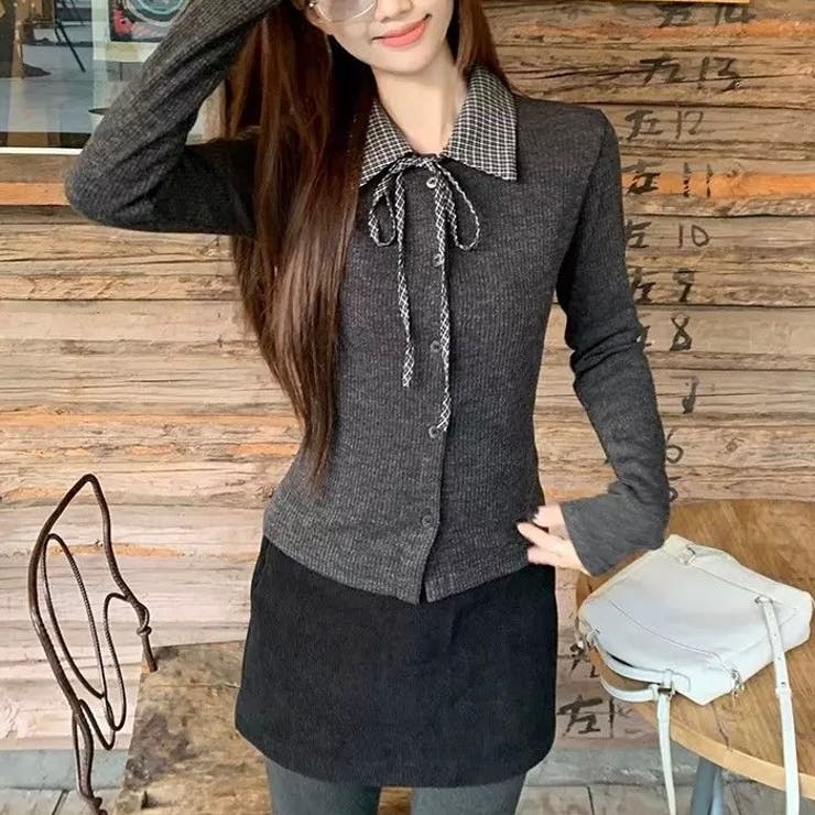 リボンドッキング裏起毛トップス オフィス 春 | Alvia | 詳細画像14 