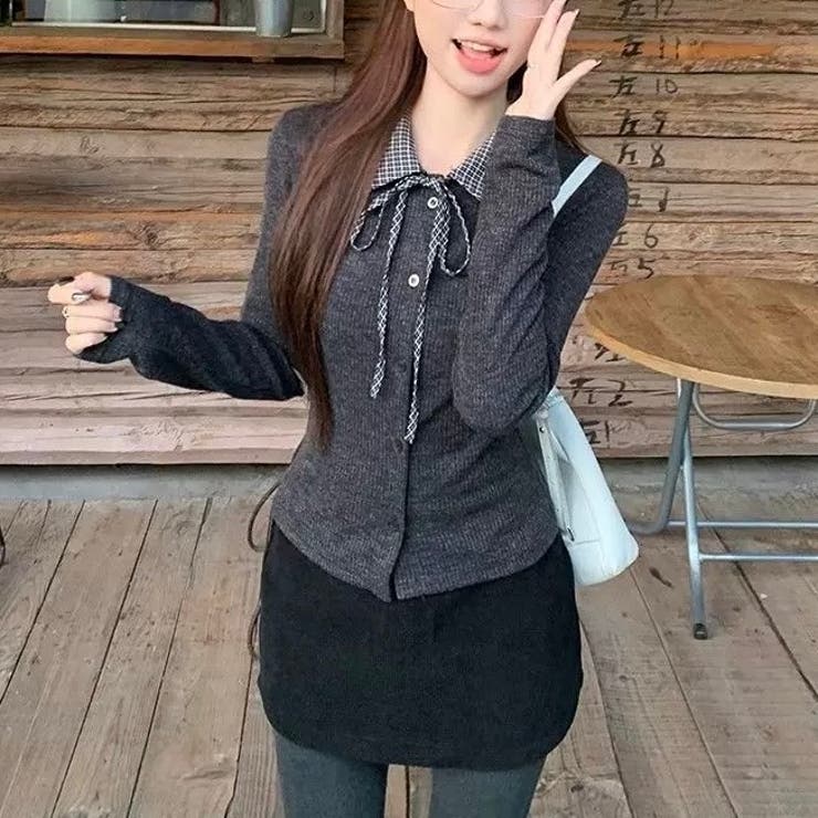 リボンドッキング裏起毛トップス オフィス 春 | Alvia | 詳細画像15 