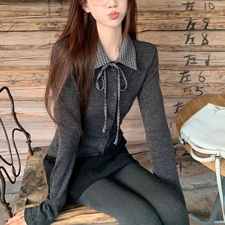 リボンドッキング裏起毛トップス オフィス 春 | Alvia | 詳細画像16 