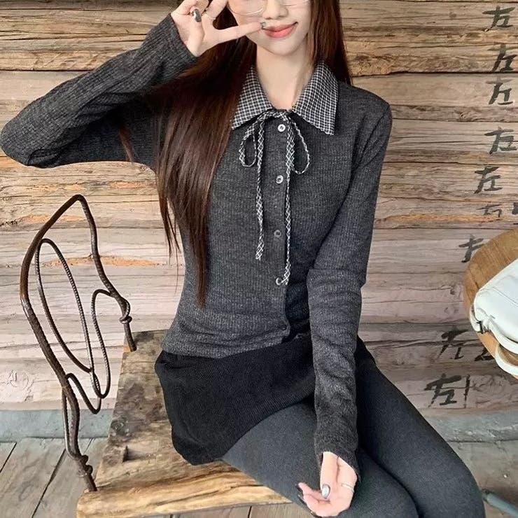 リボンドッキング裏起毛トップス オフィス 春 | Alvia | 詳細画像17 