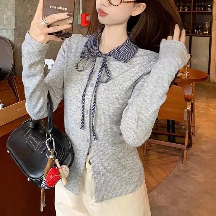 リボンドッキング裏起毛トップス オフィス 春 | Alvia | 詳細画像4 