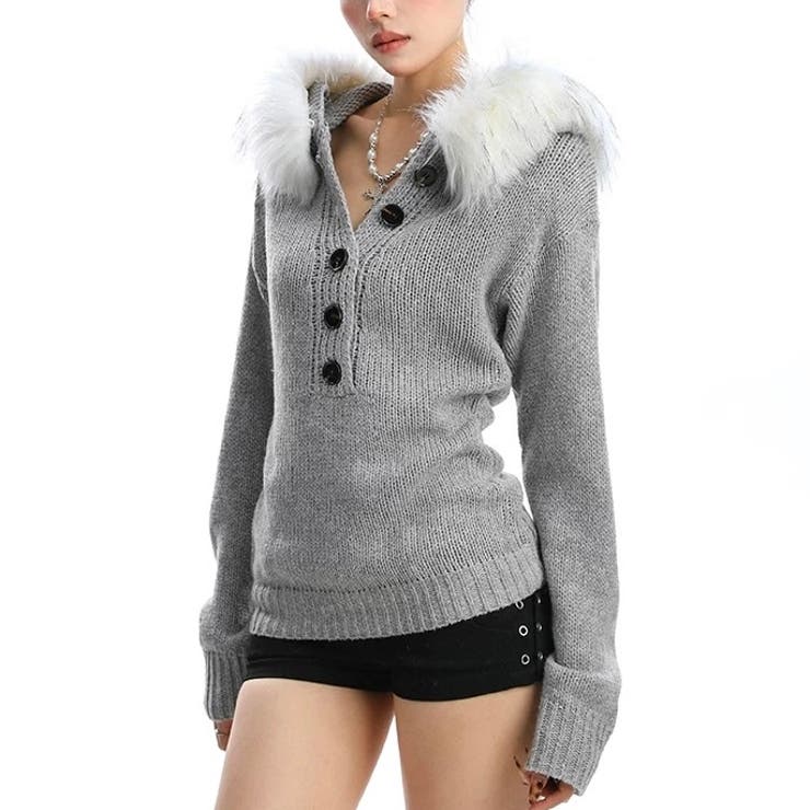 ファー付きニットトップス 春 韓国 | Alvia | 詳細画像3 