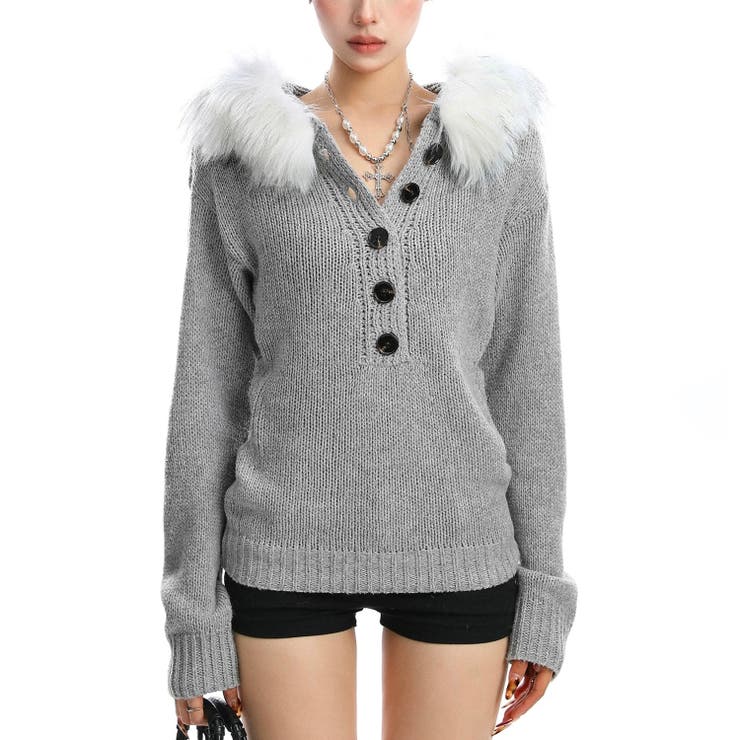 ファー付きニットトップス 春 韓国 | Alvia | 詳細画像5 