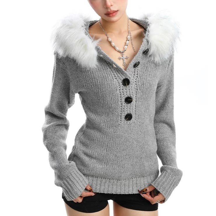 ファー付きニットトップス 春 韓国 | Alvia | 詳細画像6 