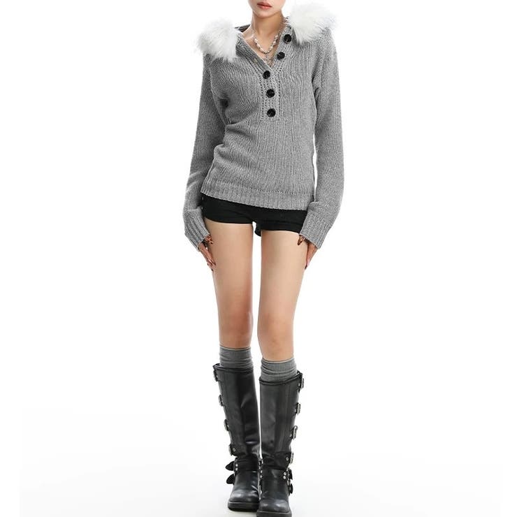 ファー付きニットトップス 春 韓国 | Alvia | 詳細画像7 