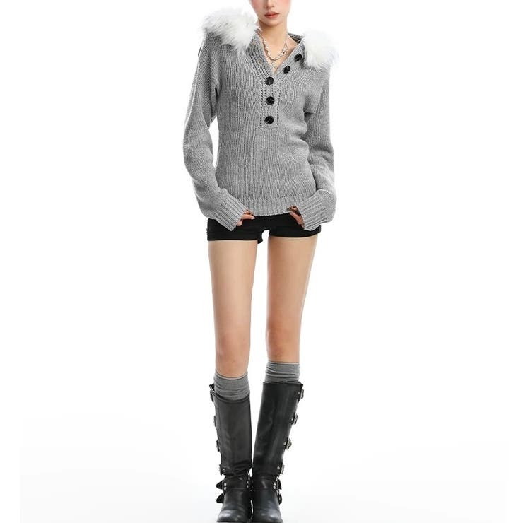 ファー付きニットトップス 春 韓国 | Alvia | 詳細画像8 