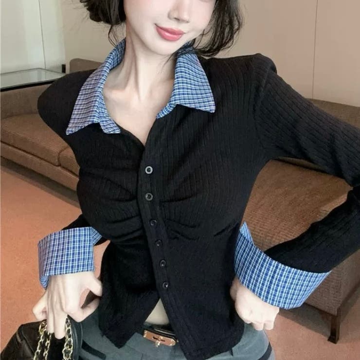 チェック衿トップス オフィス 春 | Alvia | 詳細画像8 