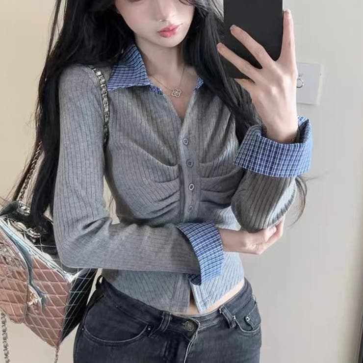 チェック衿トップス オフィス 春 | Alvia | 詳細画像6 