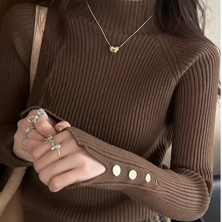 ハイネック袖ボタンニットトップス | Alvia | 詳細画像3 