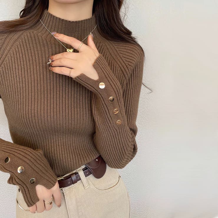 ハイネック袖ボタンニットトップス | Alvia | 詳細画像2 