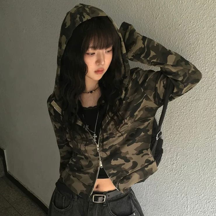 カモフラージュショート丈パーカー オフィス サイズ | Alvia | 詳細画像1 